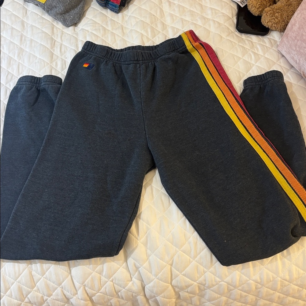 Aviator Nation Charcoal Sweatpants with Bold Stripes